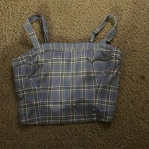 Blue and white holster plaid crop top. Adjustable straps. Lightly worn.